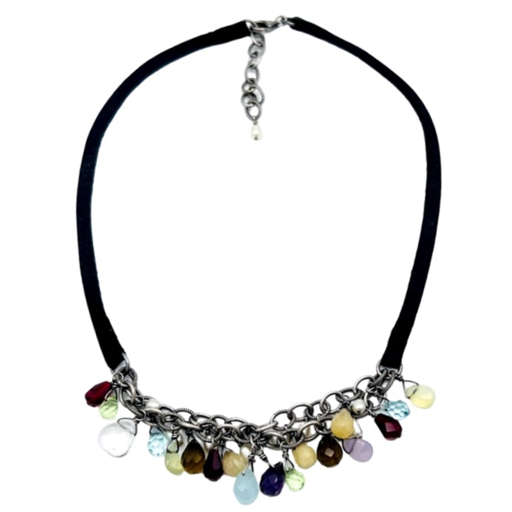 Silpada Sterling Silver & Mixed Gemstone Crystal Leather Necklace